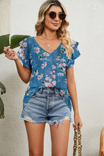 V-Neck Short Sleeve Blouse (Multiple Colors)