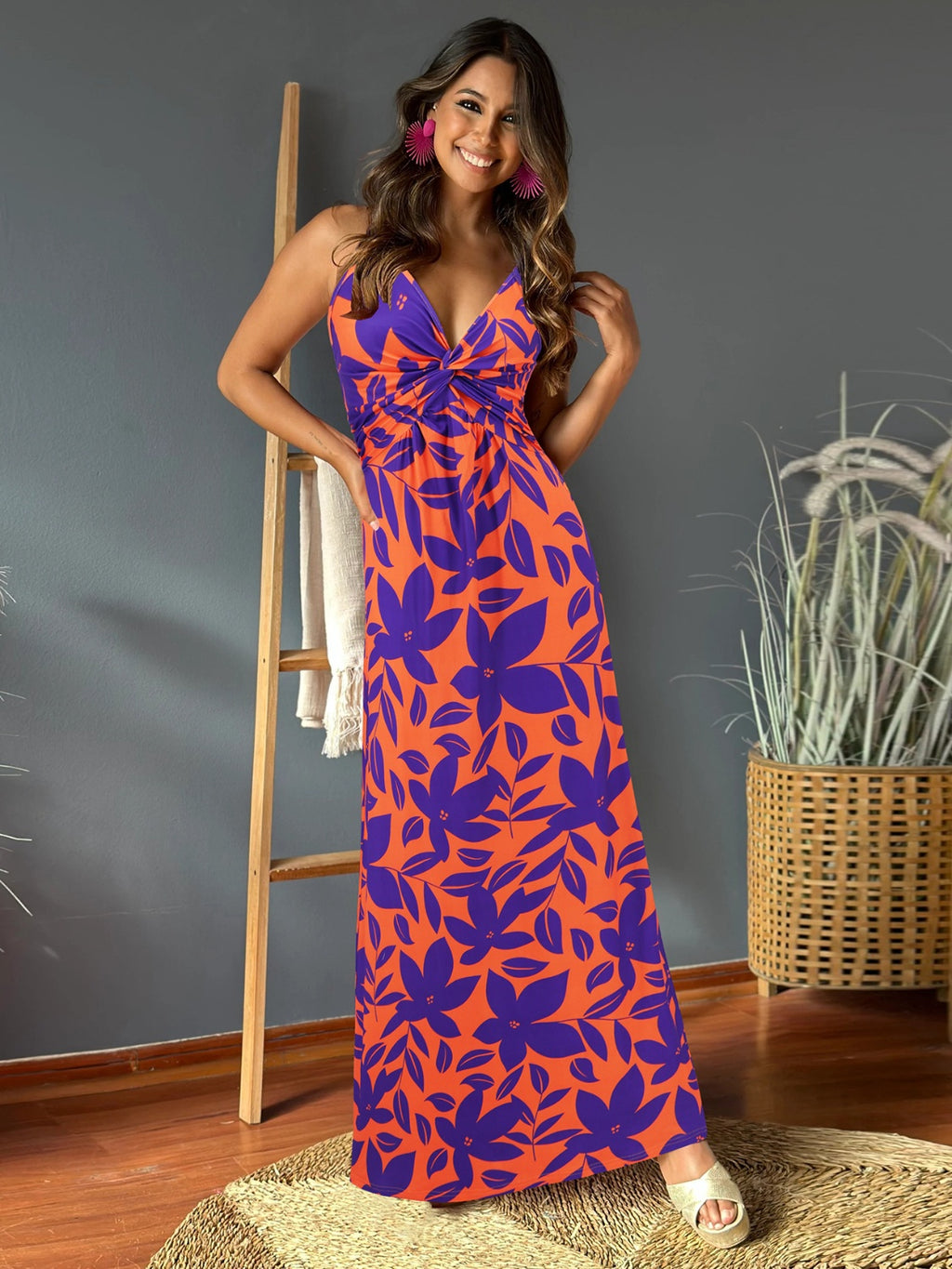 Twisted Printed V-Neck Cami Dress (Multiple Colors)