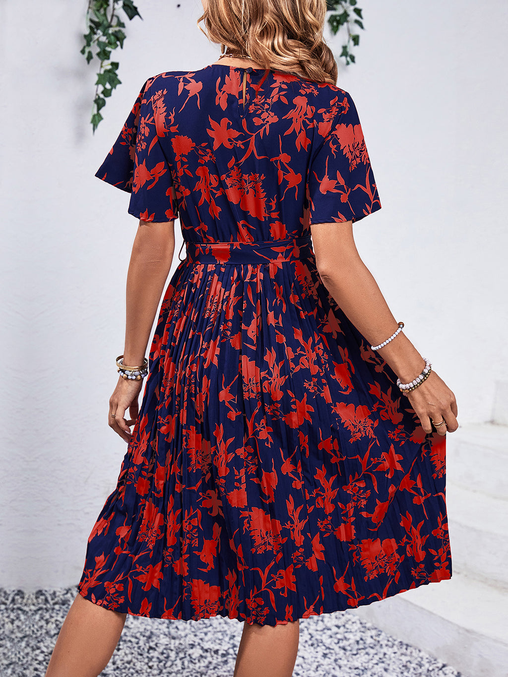 Printed Round Neck Short Sleeve Dress (Multiple Colors)