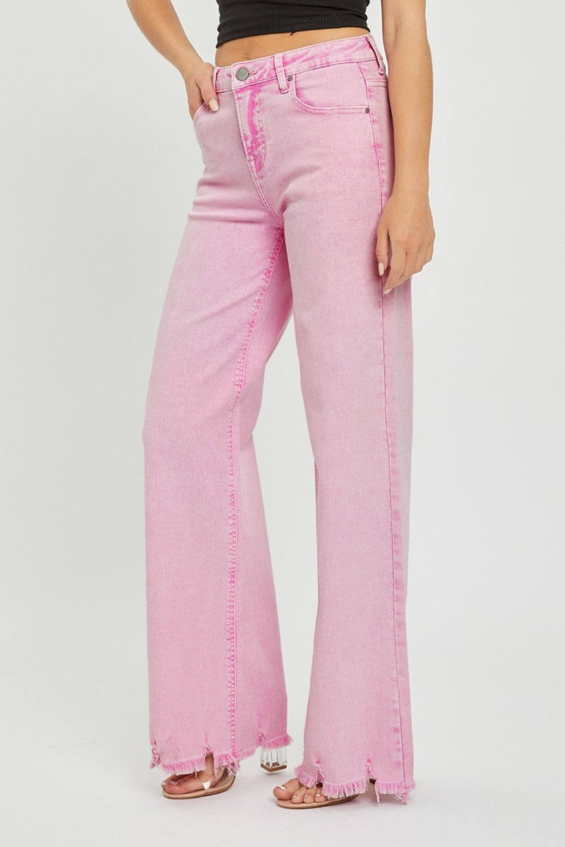 RISEN High Rise Wide Leg Jeans in Pink