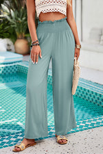 Smocked Wide Leg Pants with Pockets (Multiple Colors)