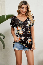 V-Neck Short Sleeve Blouse (Multiple Colors)