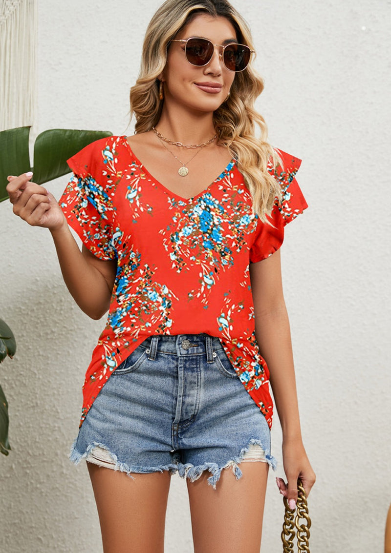 V-Neck Short Sleeve Blouse (Multiple Colors)