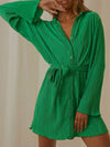 Tied Button Up Long Sleeve Dress (Multiple Colors)