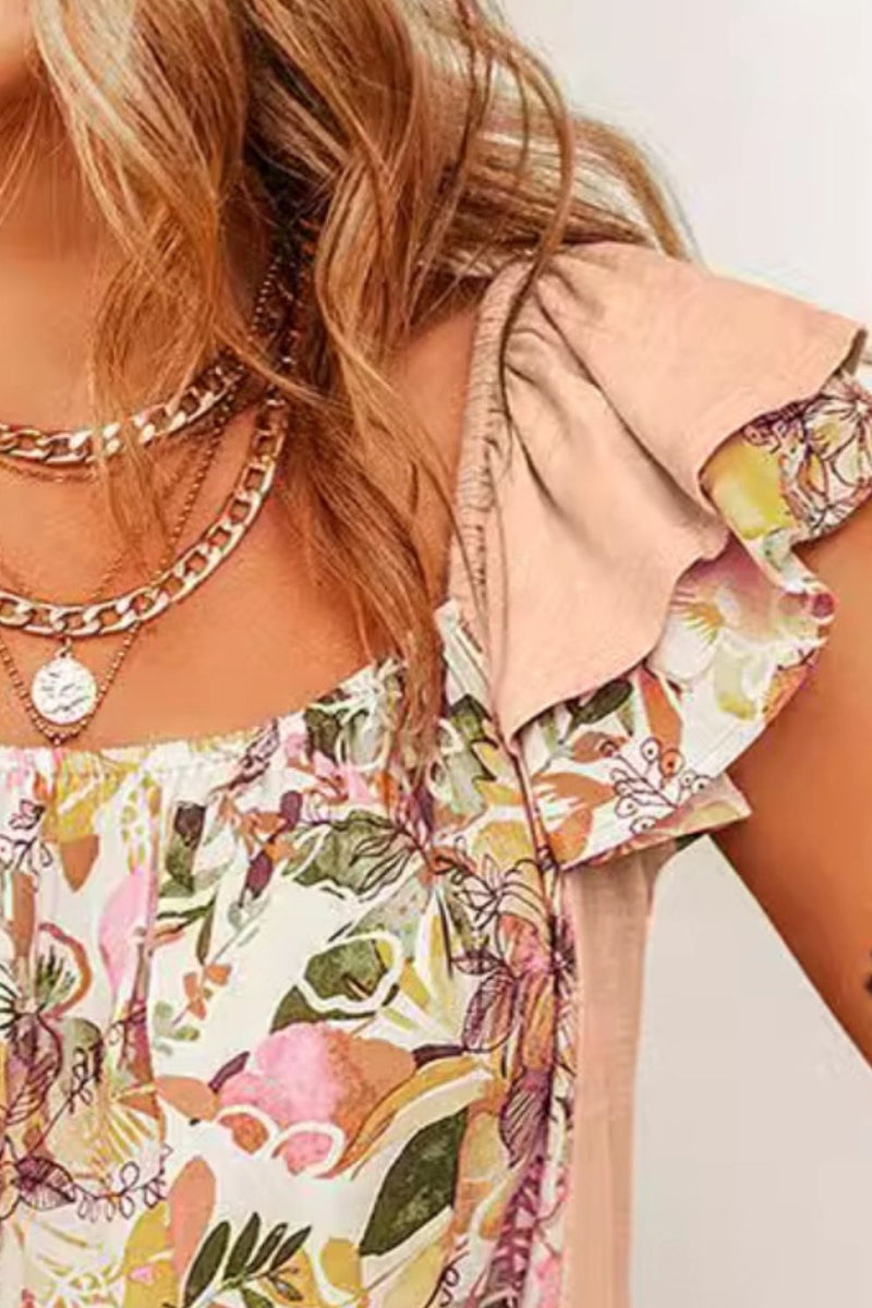 Ruffled Floral Cap Sleeve Blouse (Multiple Colors)