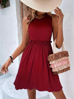 Frill Round Neck Sleeveless Mini Dress (Multiple Colors)