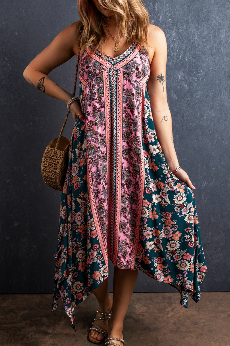 Printed V-Neck Midi Cami Dress