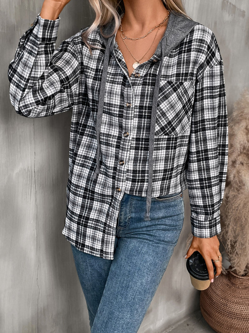 Plaid Long Sleeve Hooded Jacket (Multiple Colors)