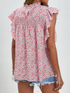 Ruffled Ditsy Floral Mock Neck Cap Sleeve Blouse (Multiple Colors)