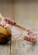 Rose Quartz Heart Beaded Bracelet