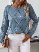 Openwork Round Neck Long Sleeve Knit Top (Multiple Colors)