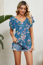 V-Neck Short Sleeve Blouse (Multiple Colors)