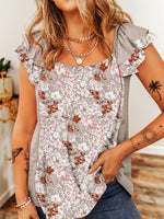 Ruffled Floral Cap Sleeve Blouse (Multiple Colors)