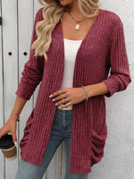 Open Front Long Sleeve Ribbed Cardigan (Multiple Colors)