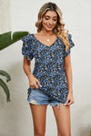 V-Neck Short Sleeve Blouse (Multiple Colors)