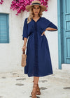 Frill Slit V-Neck Three-Quarter Sleeve Dress