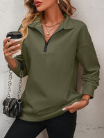 Zip-Up Dropped Shoulder Sweatshirt (Multiple Colors)