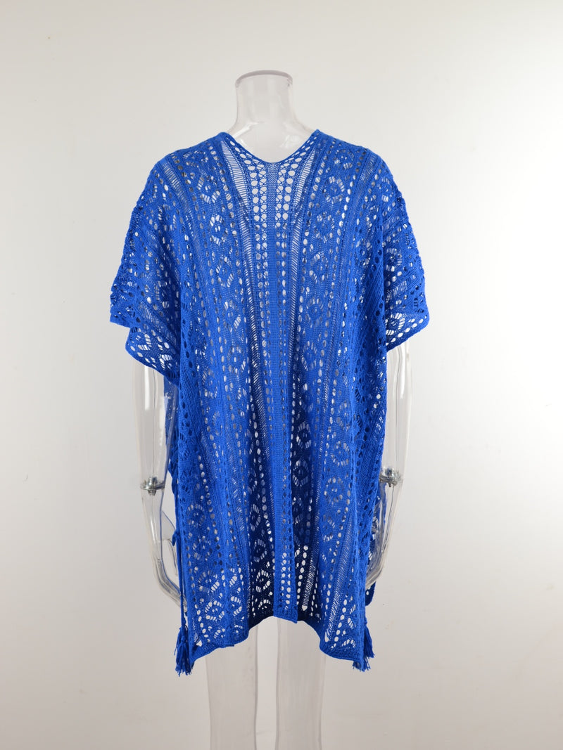 Cutout V-Neck Cover-Up with Tassel (Multiple Colors)