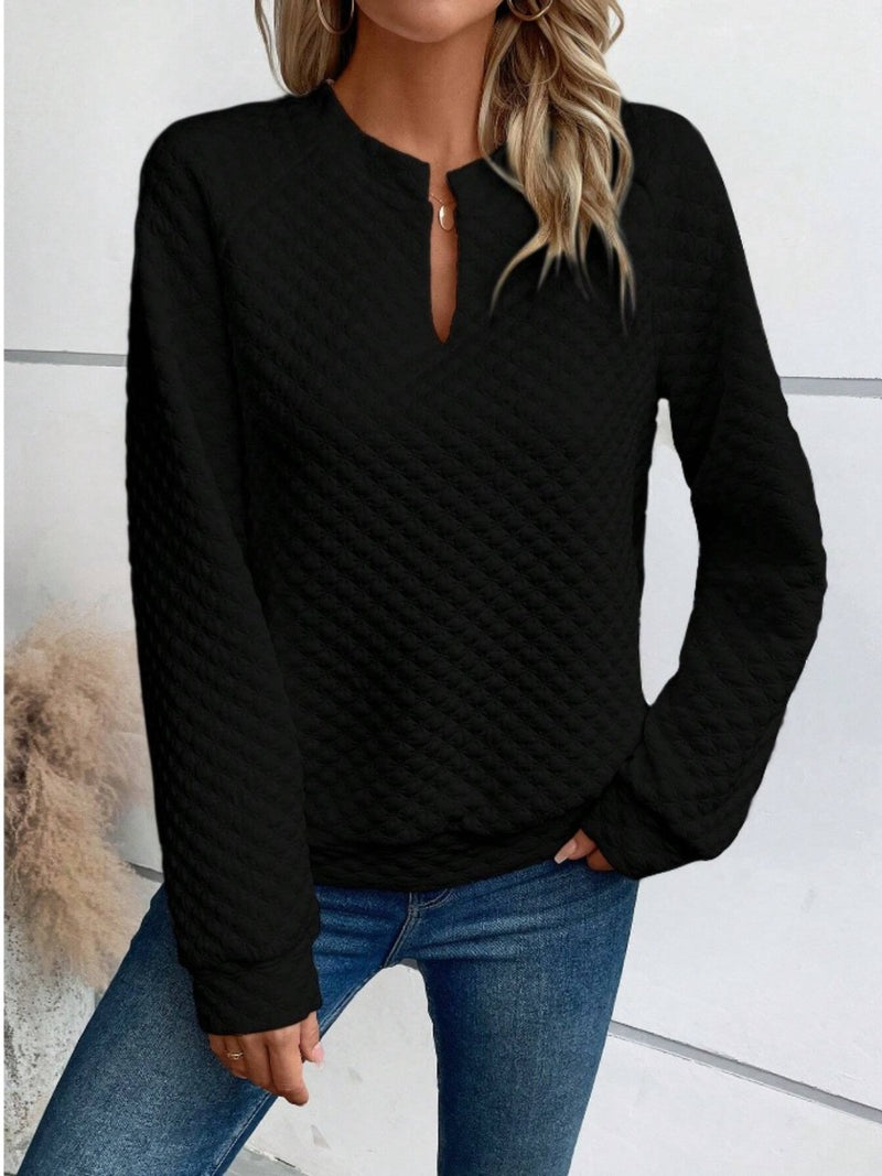 Notched Long Sleeve Sweatshirt (Multiple Colors)