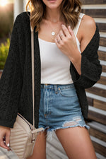 Openwork Open Front Dropped Shoulder Cardigan (Multiple Colors)