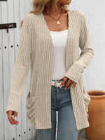 Open Front Long Sleeve Ribbed Cardigan (Multiple Colors)