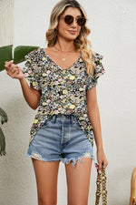 V-Neck Short Sleeve Blouse (Multiple Colors)