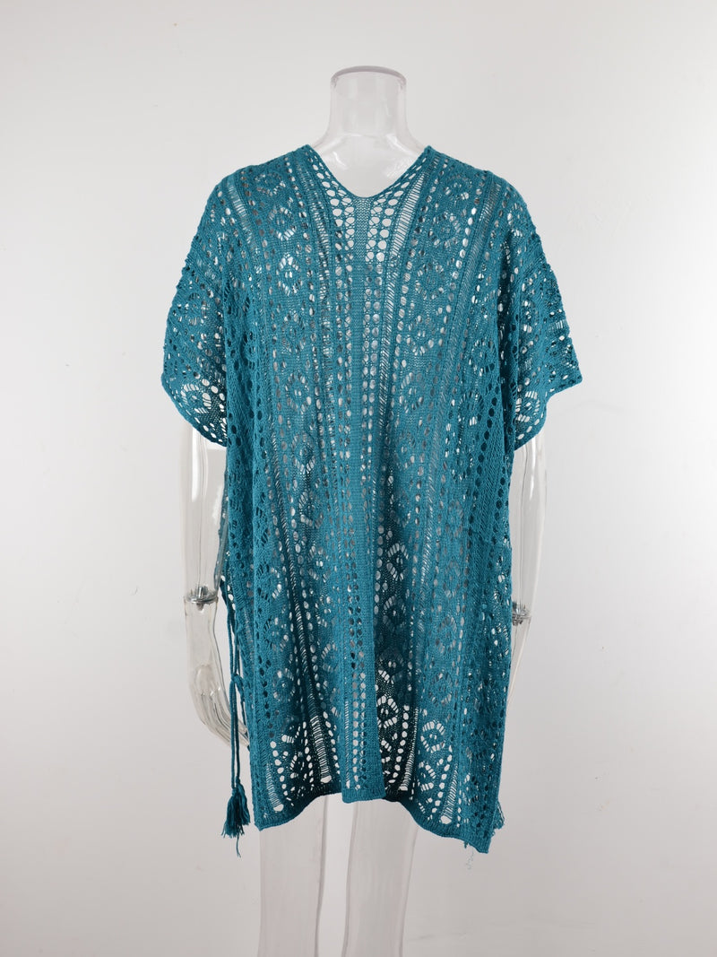 Cutout V-Neck Cover-Up with Tassel (Multiple Colors)