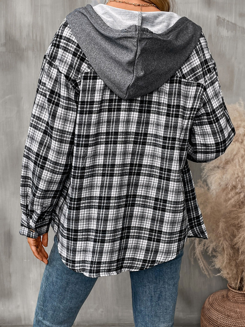 Plaid Long Sleeve Hooded Jacket (Multiple Colors)