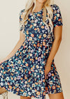 Floral Round Neck Short Sleeve Mini Dress