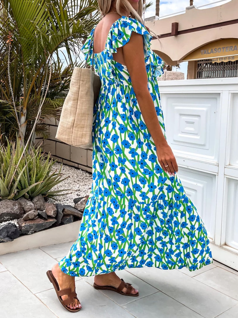 Ruffled Printed Cap Sleeve Midi Dress (Multiple Colors)