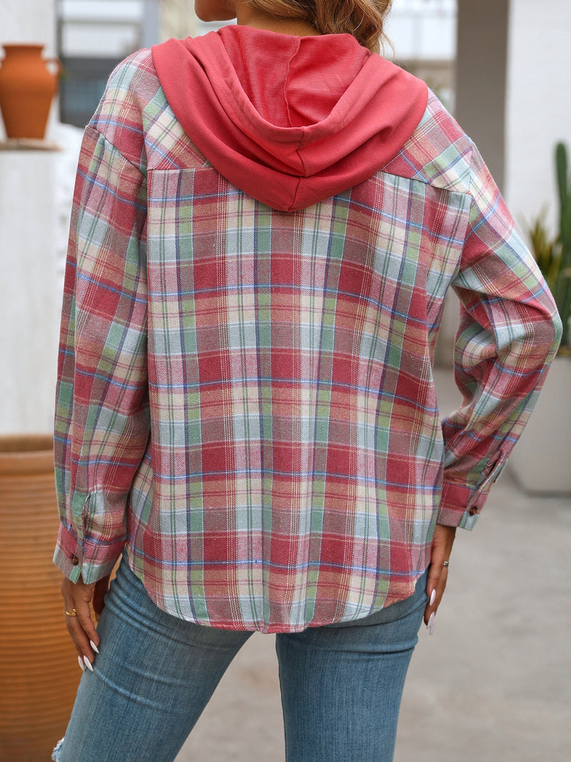 Plaid Long Sleeve Hooded Jacket (Multiple Colors)