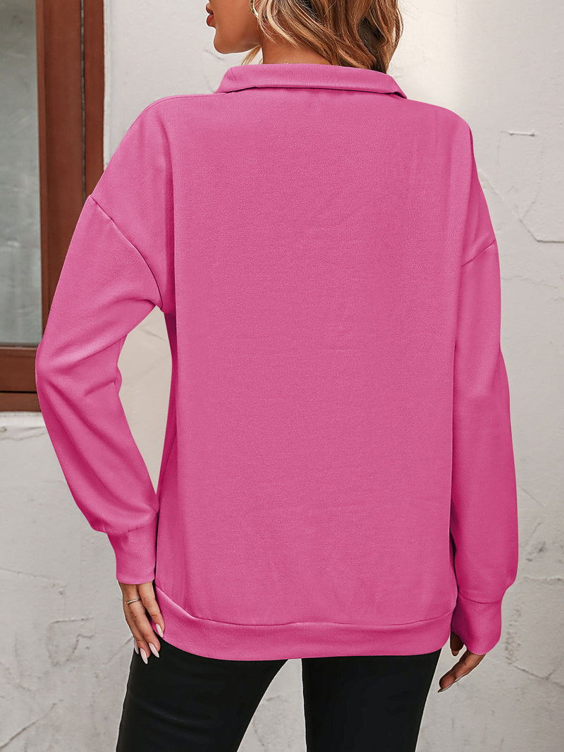 Zip-Up Dropped Shoulder Sweatshirt (Multiple Colors)