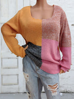 Color Block Decorative Button Long Sleeve Sweater
