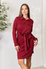 Burgundy Long Sleeve Shirt Dress