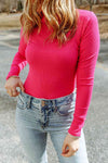 High Neck Long Sleeve Ribbed Top (Multiple Colors)