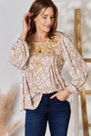 Embroidered Printed Balloon Sleeve Blouse