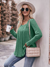 Double Take Pleated Detail Curved Hem Long Sleeve Top (Multiple Colors)