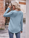 Double Take Pleated Detail Curved Hem Long Sleeve Top (Multiple Colors)