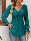 Tie Front V-Neck Puff Sleeve Blouse (Multiple Colors)