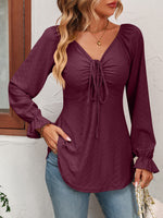 Tie Front V-Neck Puff Sleeve Blouse (Multiple Colors)