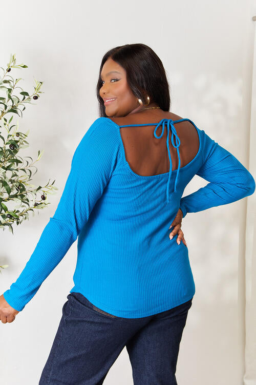 Ribbed Sweetheart Neck Knit Top