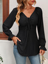 Tie Front V-Neck Puff Sleeve Blouse (Multiple Colors)