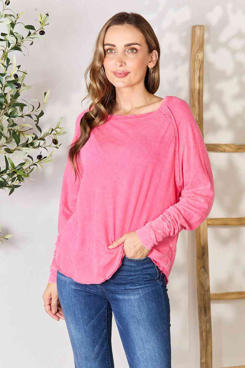 Pinky Round Neck Long Sleeve Top
