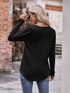 Double Take Pleated Detail Curved Hem Long Sleeve Top (Multiple Colors)