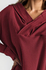 Waffle-Knit Dropped Shoulder Top (Multiple Colors)