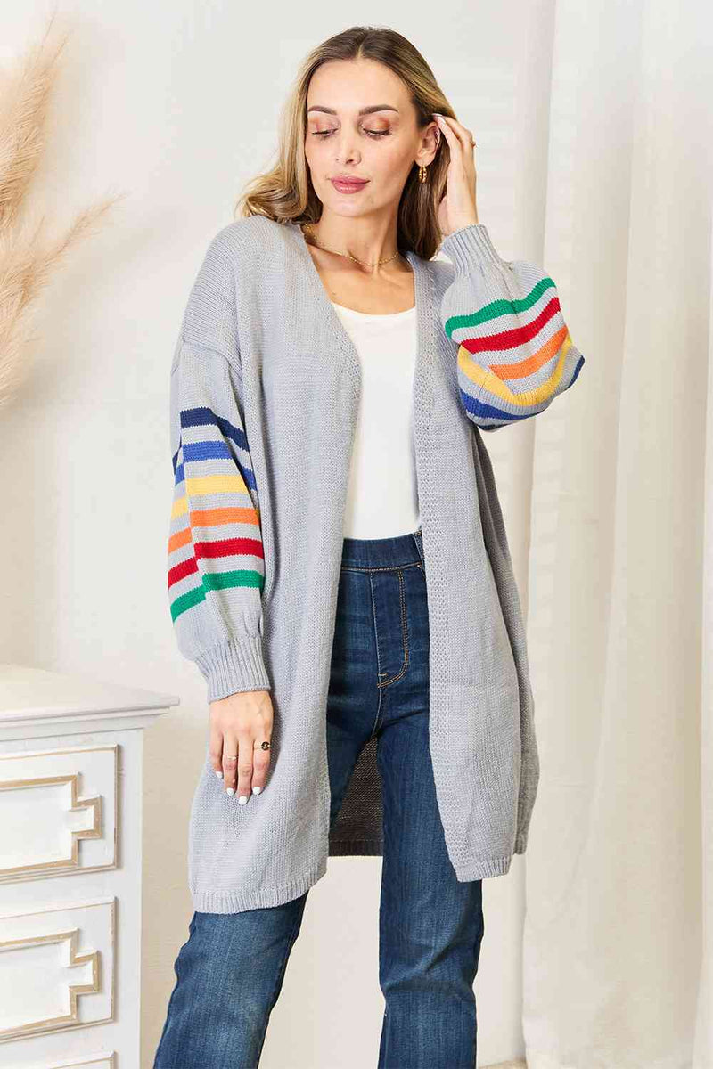 Multicolored Stripe Open Front Longline Cardigan