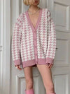 Houndstooth Button Up Long Sleeve Cardigan