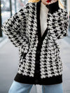 Houndstooth Button Up Long Sleeve Cardigan