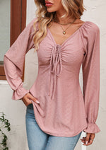 Tie Front V-Neck Puff Sleeve Blouse (Multiple Colors)