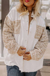 Plus Size Button Up Contrast Raw Hem Long Sleeve Shacket